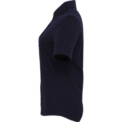 Left View of Blue TATRA Eco Short Knit Button Up Sleeve Shirt - Women's plain