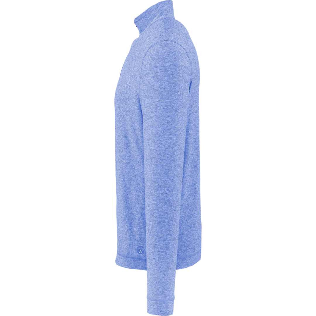 Left View of Blue WELLABLE Men's Knit 1/4 Zip plain