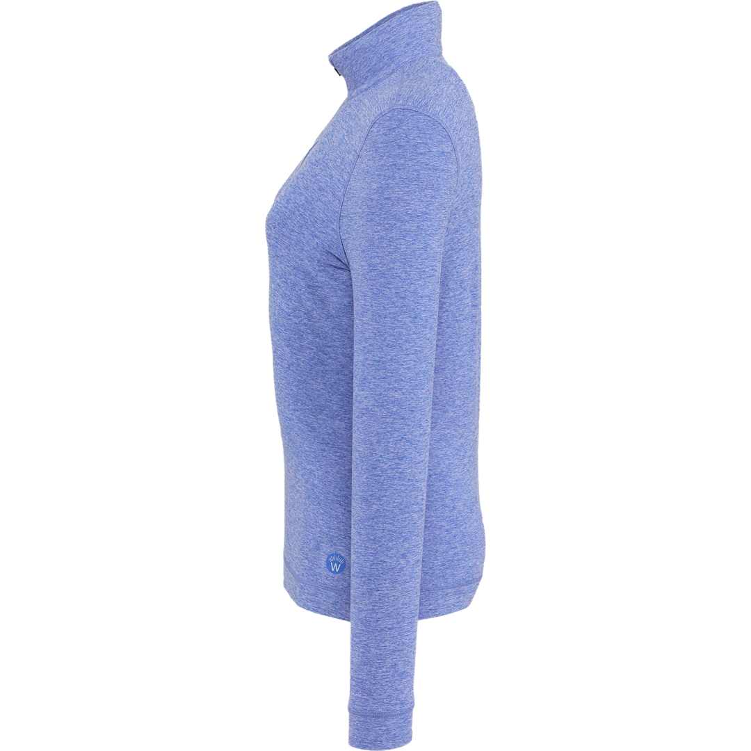 Left View of Blue WELLABLE Women's Knit 1/4 Zip plain