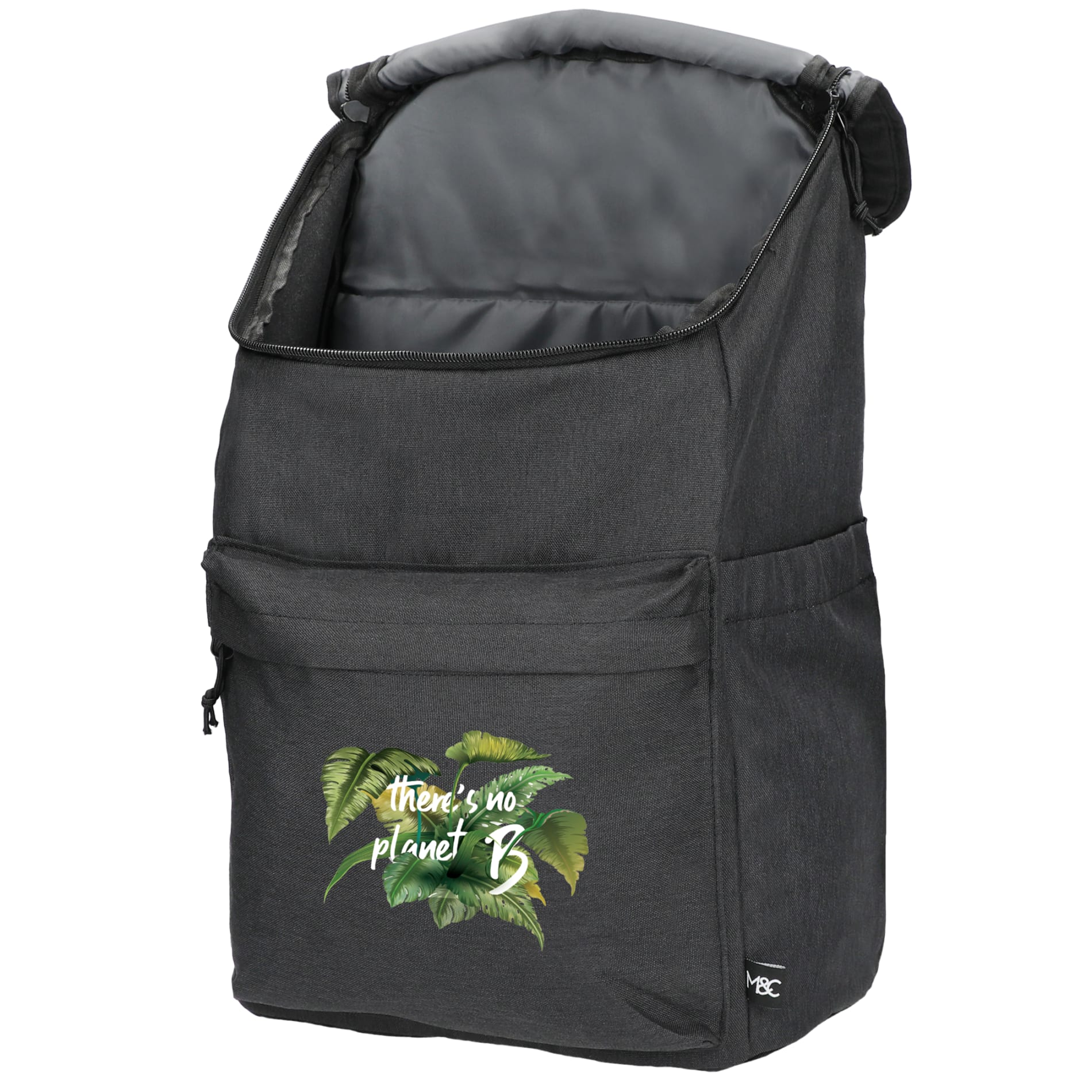 Left View of Gray Merchant & Craft Recycled 15" Laptop Backpack