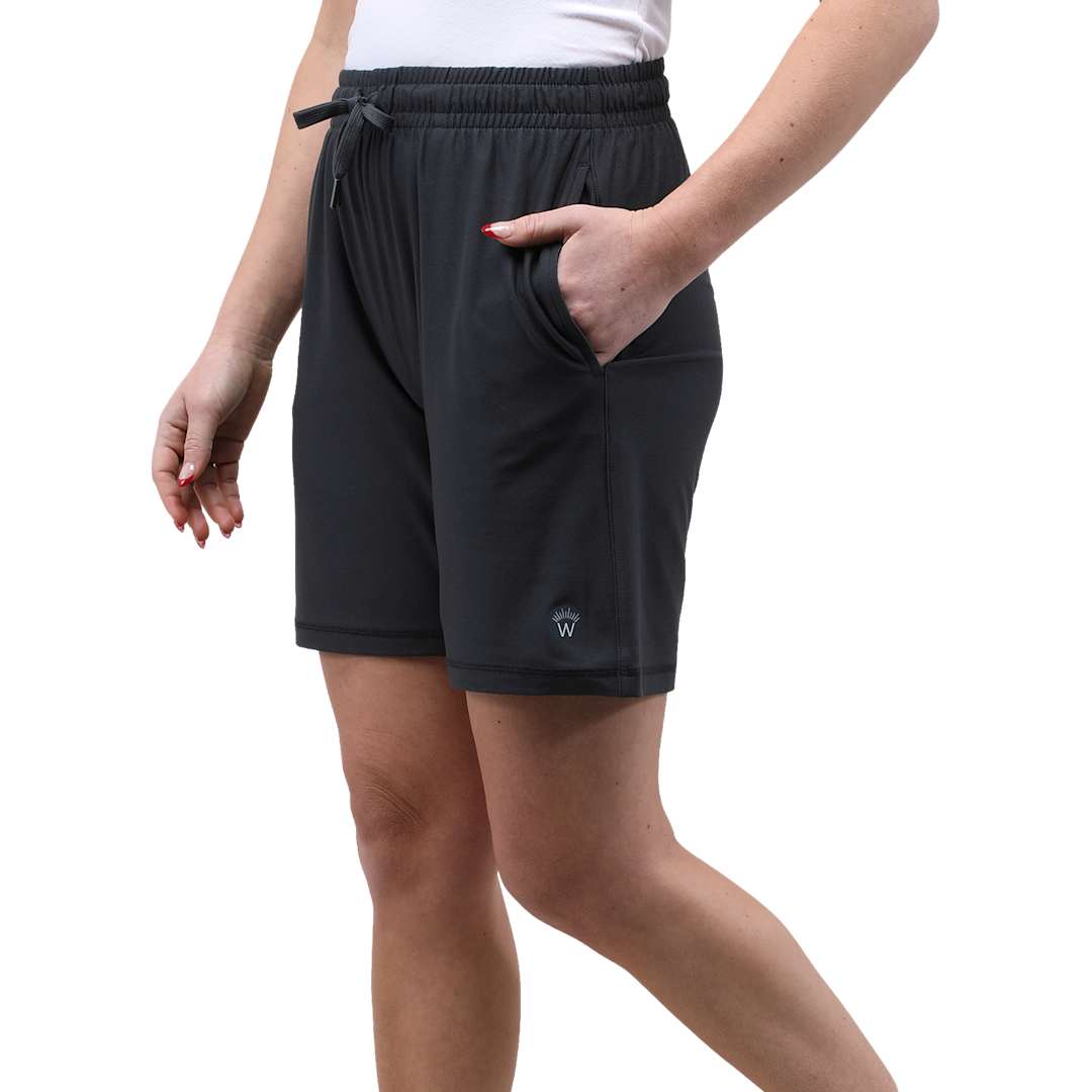 Left View of Grey WELLABLE Women's Knit Short plain