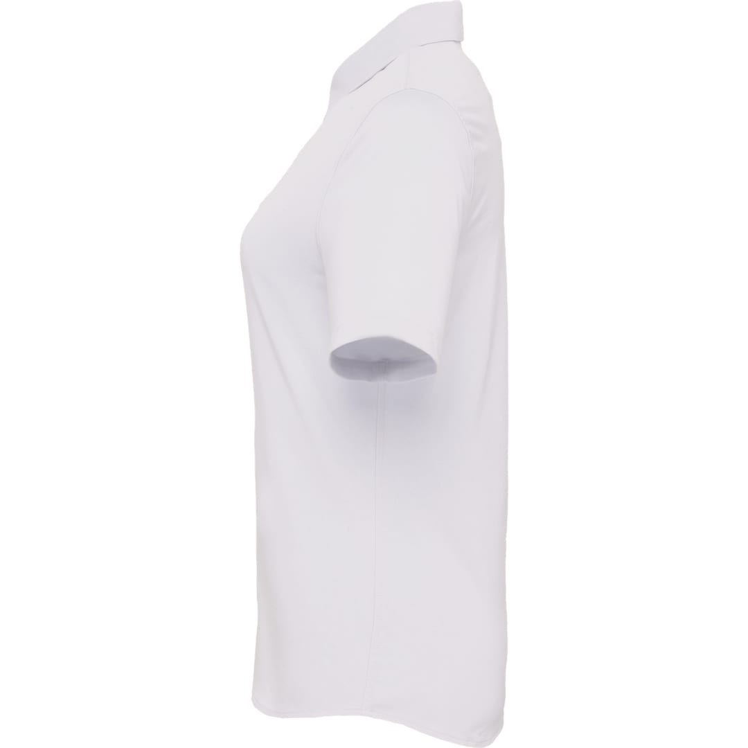 Left View of White TATRA Eco Short Knit Button Up Sleeve Shirt - Women's plain