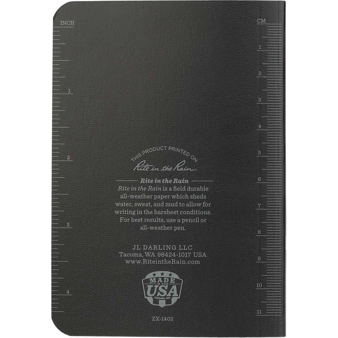 Rear View of Black 3.5" x 5.25" Rite in the Rain Soft Cover Notebook plain