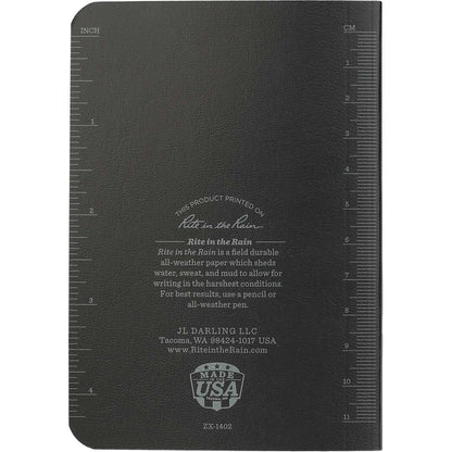 Rear View of Black 3.5" x 5.25" Rite in the Rain Soft Cover Notebook plain