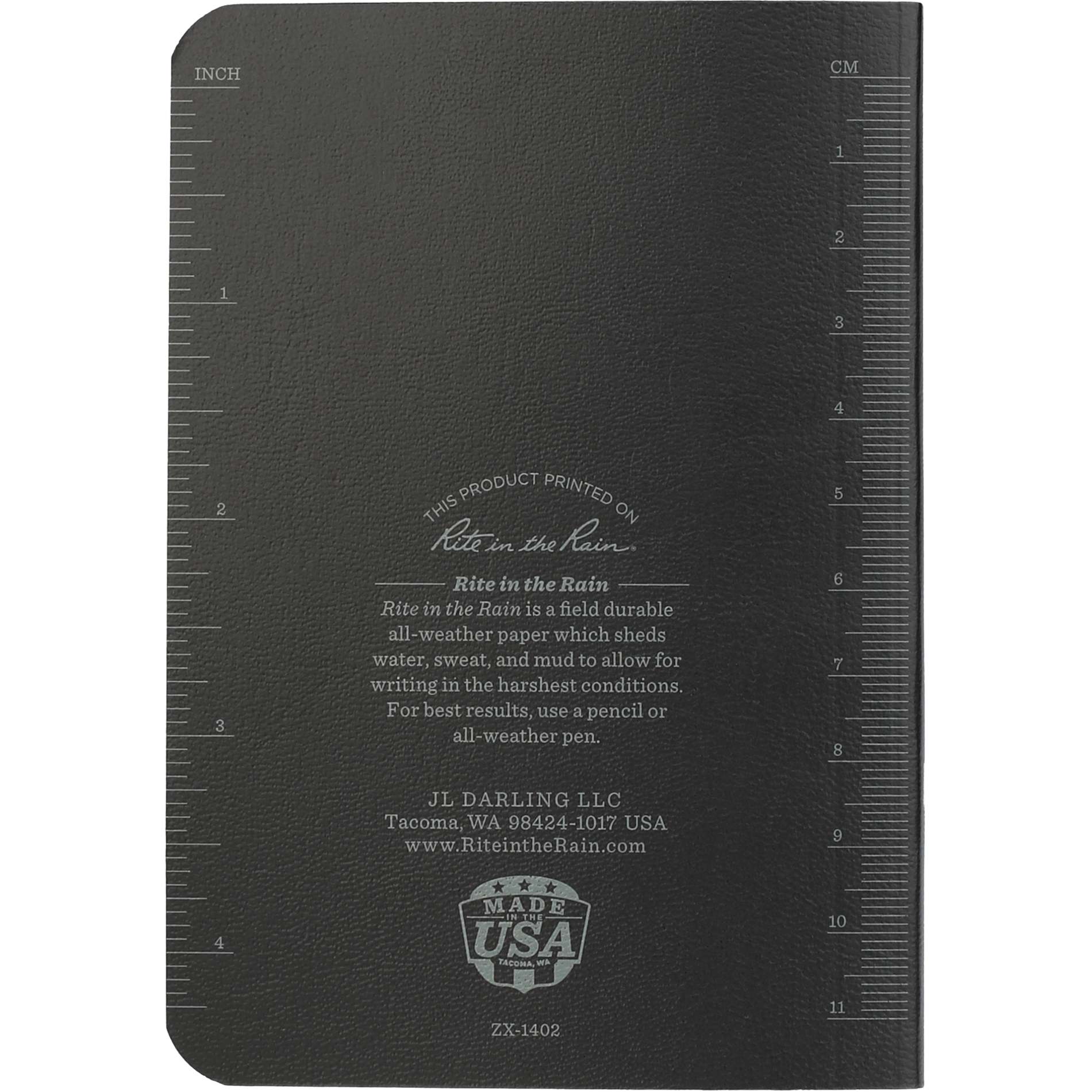 Rear View of Black 3.5" x 5.25" Rite in the Rain Soft Cover Notebook plain