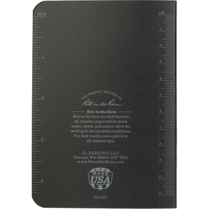 Rear View of Black 3.5" x 5.25" Rite in the Rain Soft Cover Notebook plain