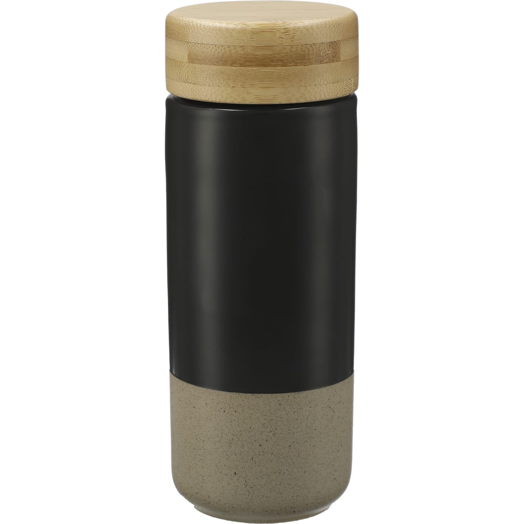 Rear View of Black Arlo Ceramic Tumbler with Bamboo lid 11oz plain