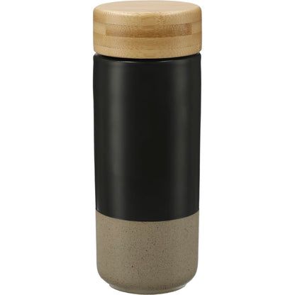 Rear View of Black Arlo Ceramic Tumbler with Bamboo lid 11oz plain