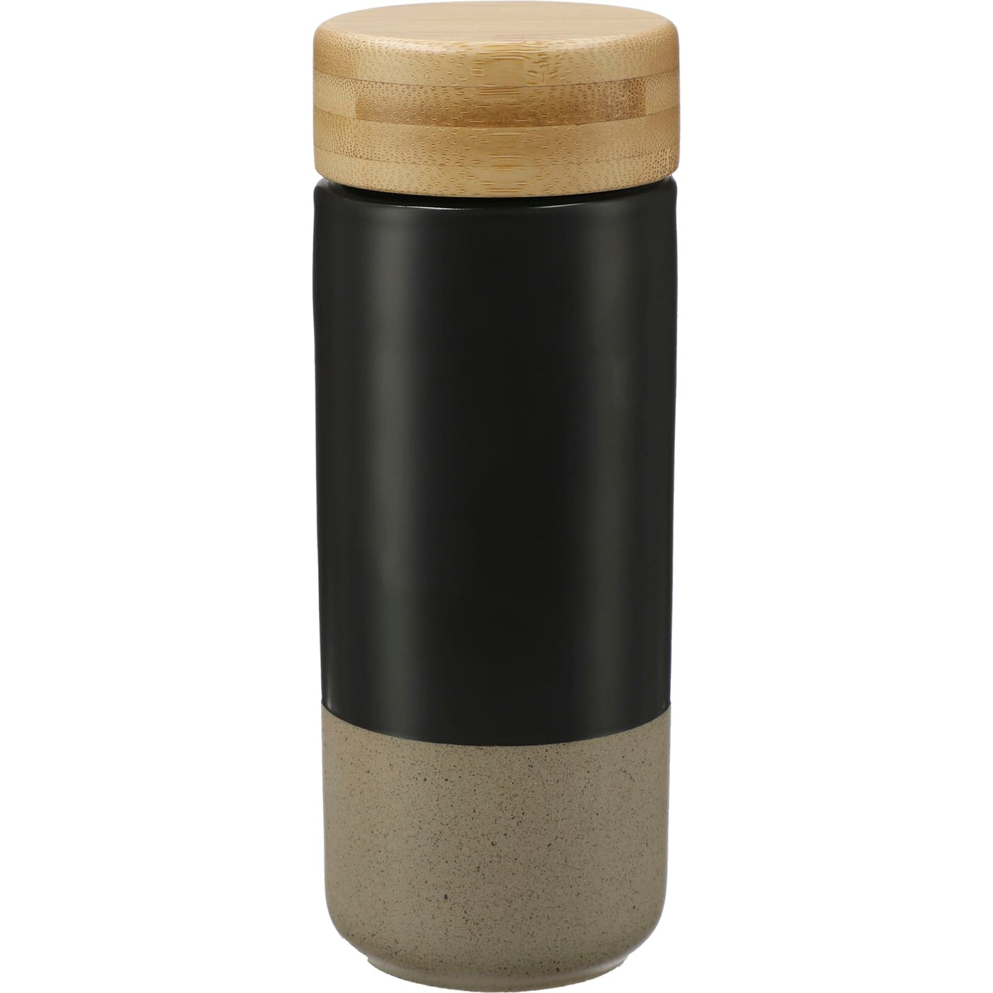 Rear View of Black Arlo Ceramic Tumbler with Bamboo lid 11oz plain