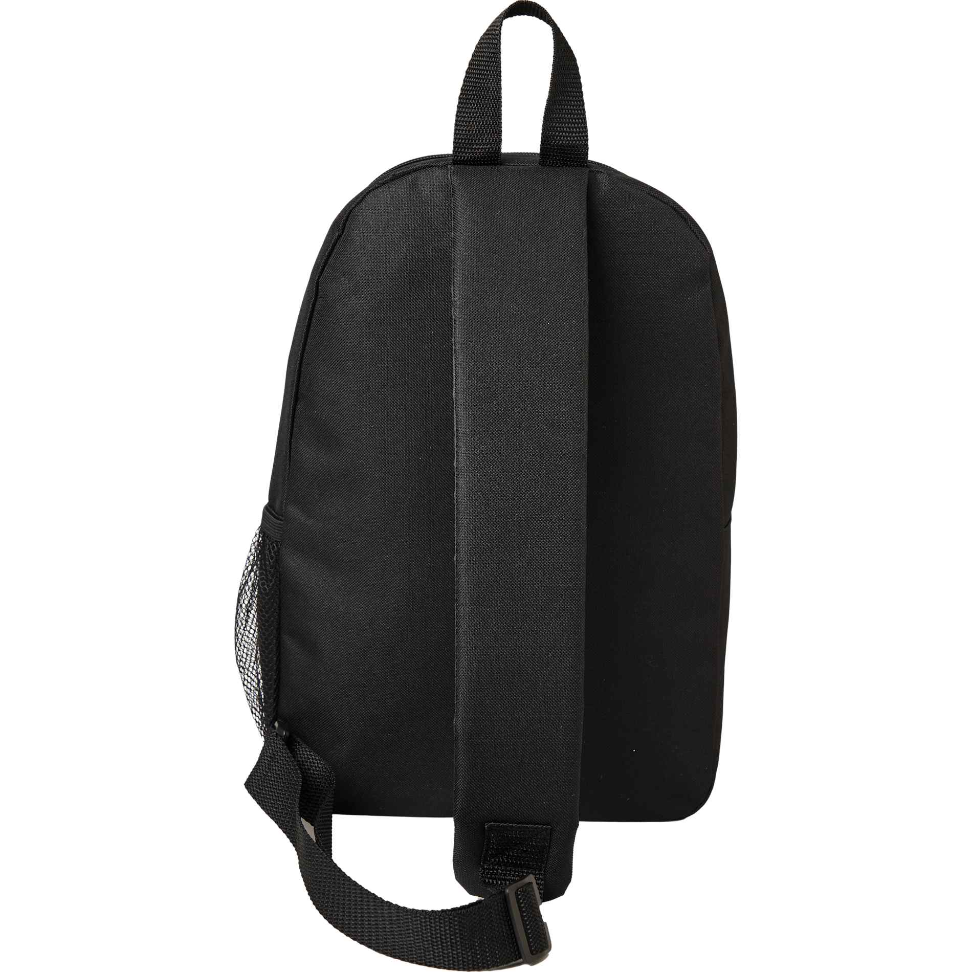 Rear View of Black Barton Recycled Sling Backpack plain