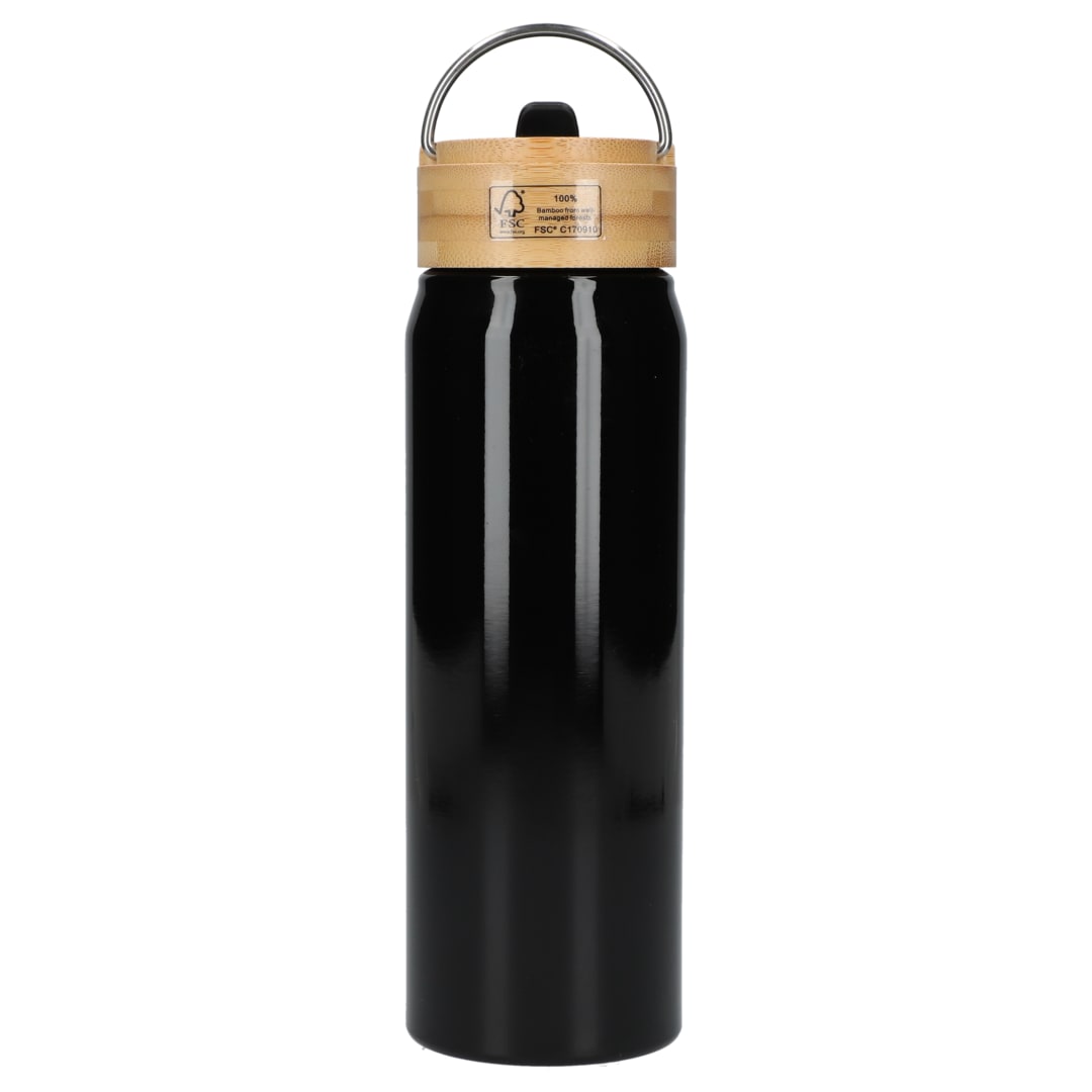 Rear View of Black Billy 26oz ECO Aluminum Bottle w/ FSC® Bamboo Lid plain