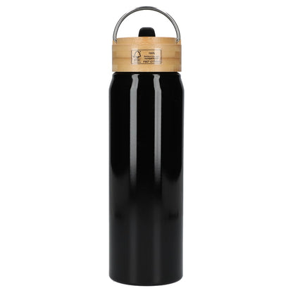 Rear View of Black Billy 26oz ECO Aluminum Bottle w/ FSC® Bamboo Lid plain