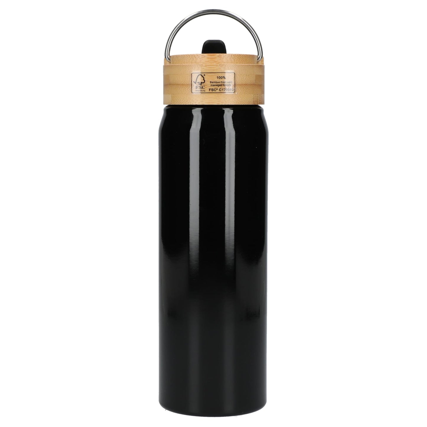 Rear View of Black Billy 26oz ECO Aluminum Bottle w/ FSC® Bamboo Lid plain