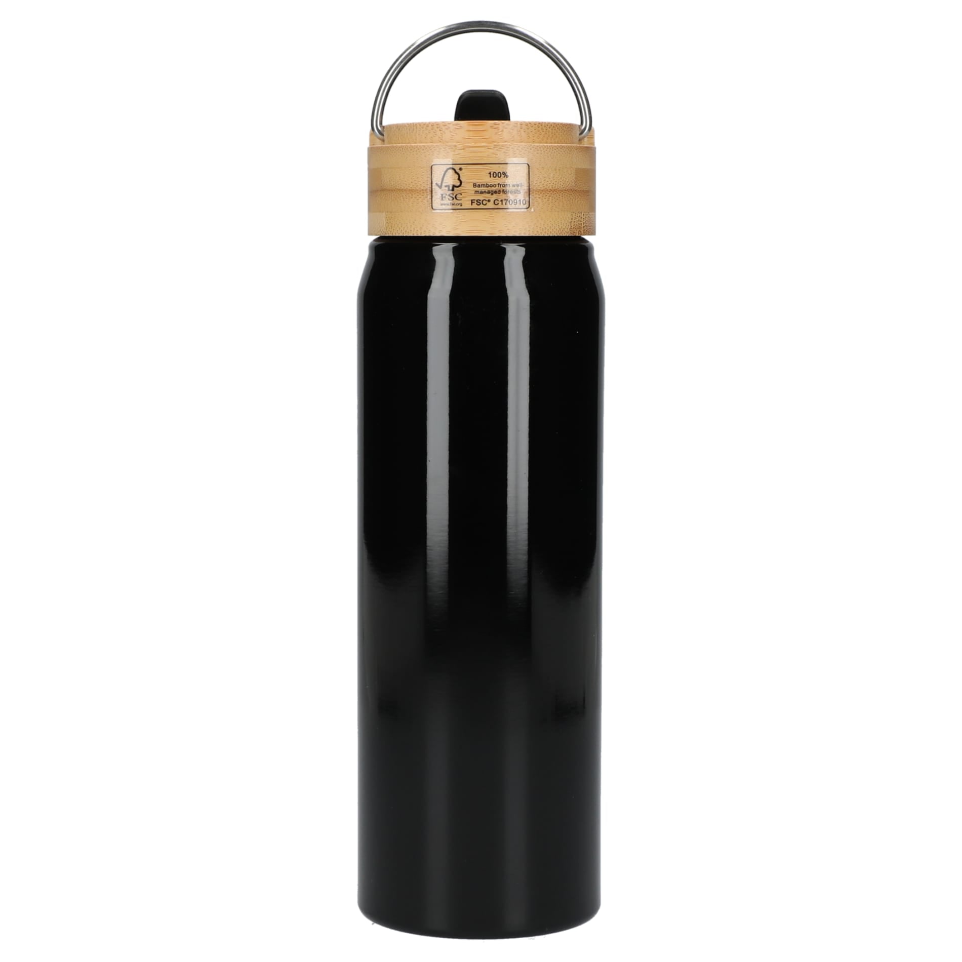 Rear View of Black Billy 26oz ECO Aluminum Bottle w/ FSC® Bamboo Lid plain