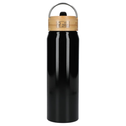 Rear View of Black Billy 26oz ECO Aluminum Bottle w/ FSC® Bamboo Lid plain