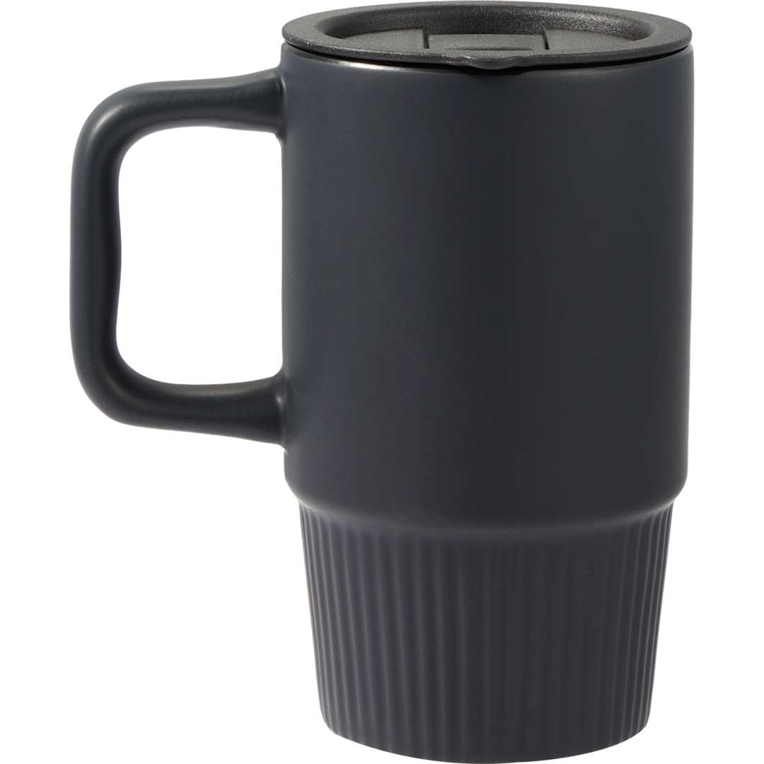 Rear View of Black Camden 13oz Ceramic Mug w/ Lid