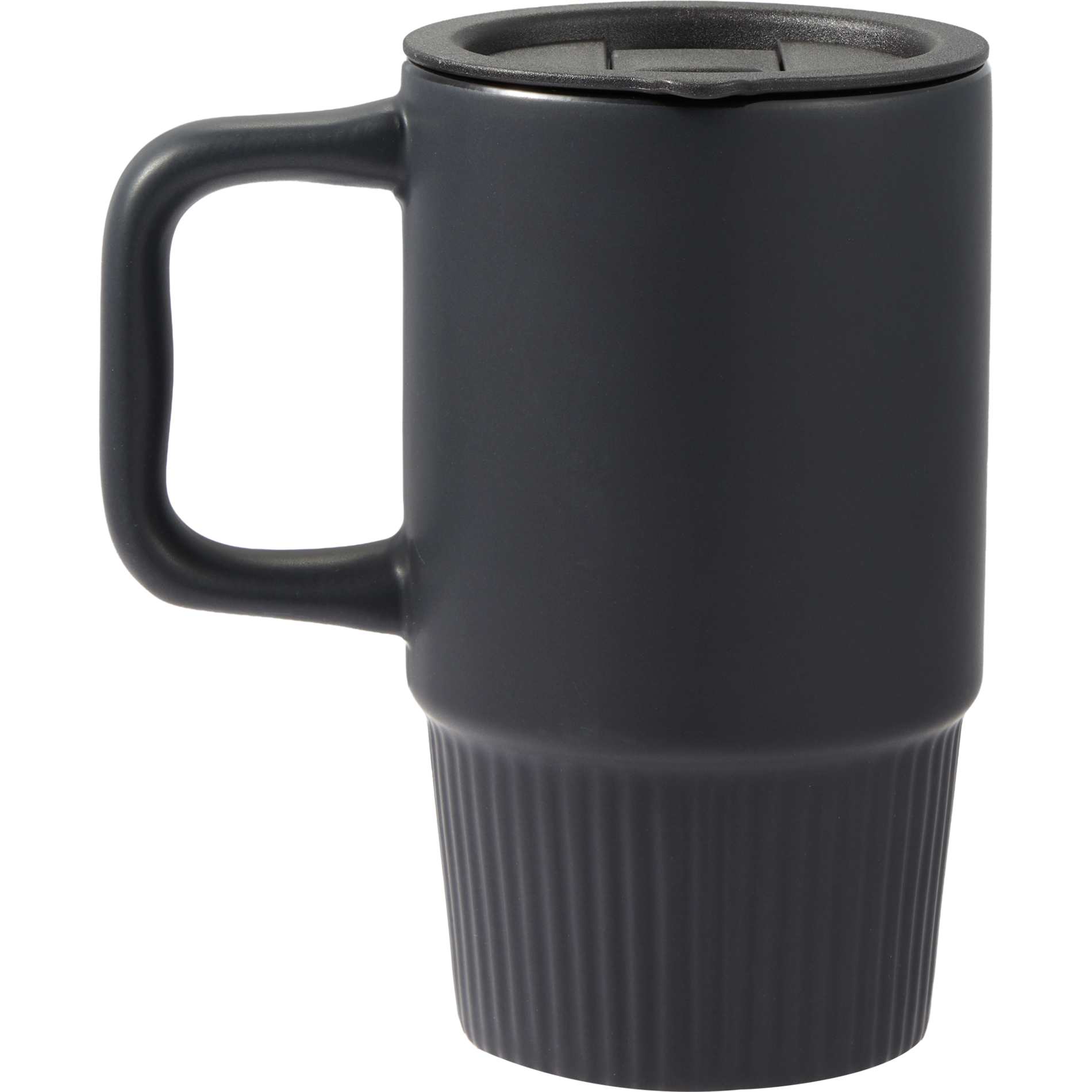 Rear View of Black Camden 13oz Ceramic Mug w/ Lid