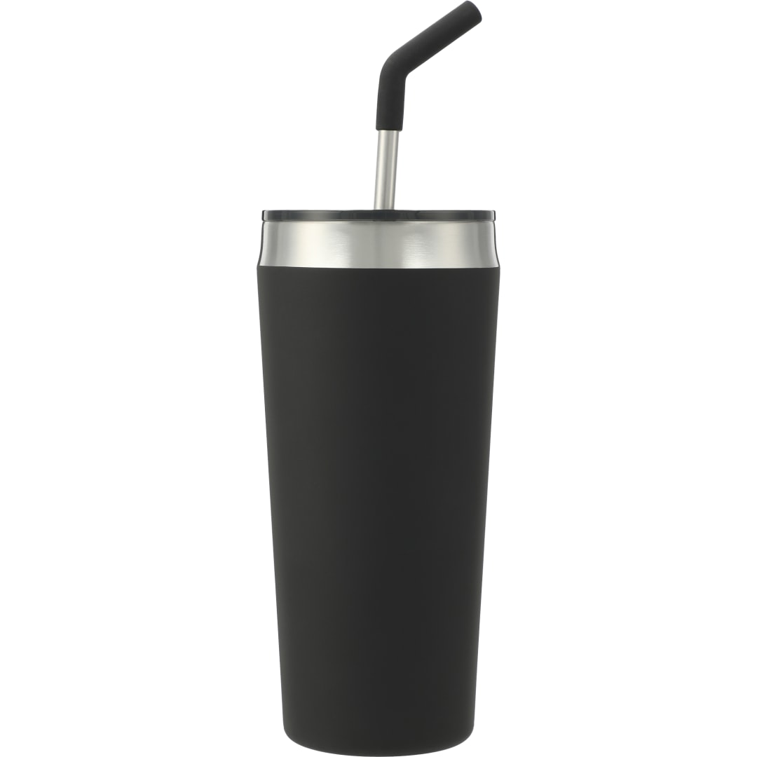 Rear View of Black Faye 20oz Vacuum Tumbler w/ SS Straw plain