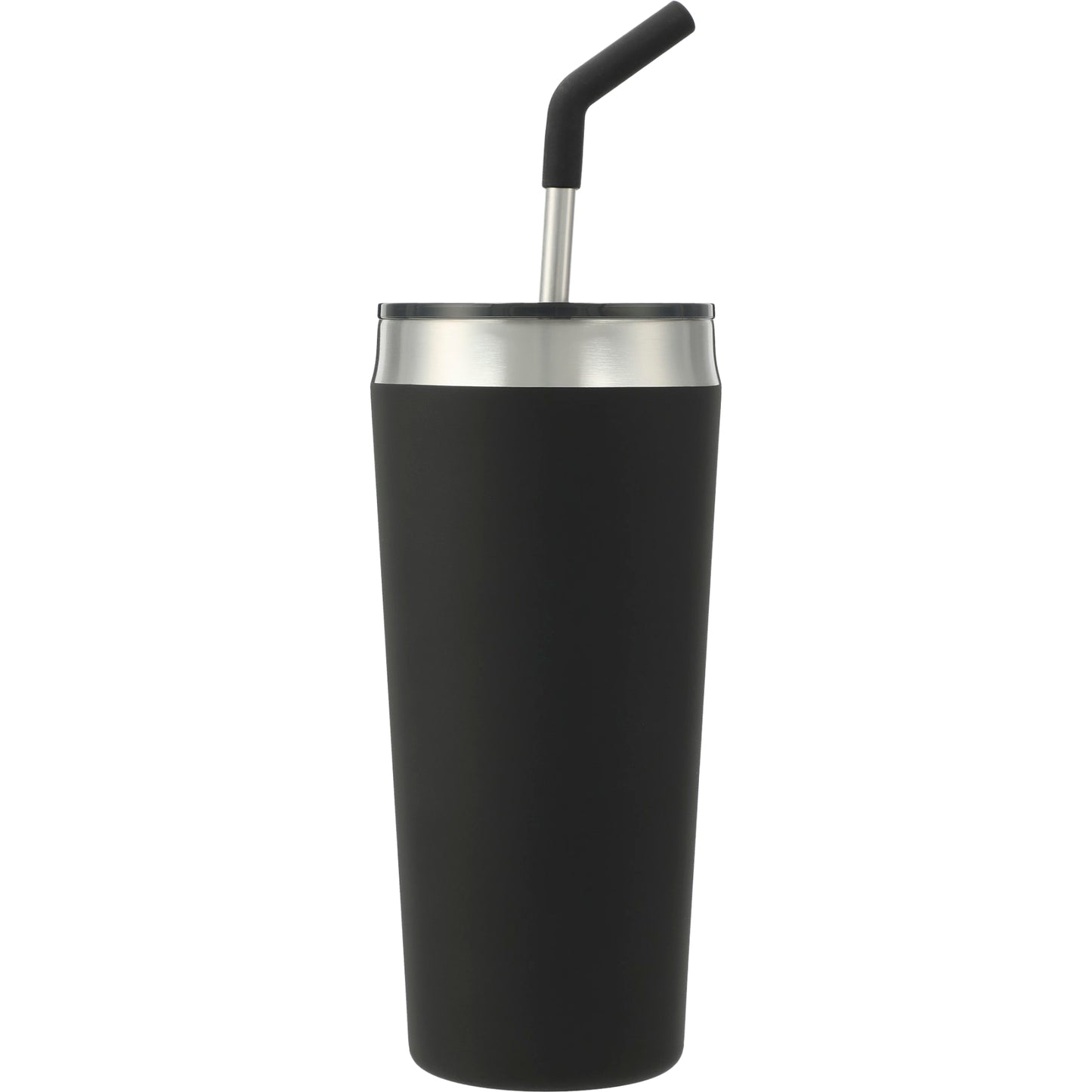 Rear View of Black Faye 20oz Vacuum Tumbler w/ SS Straw plain