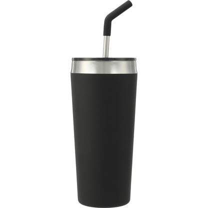 Rear View of Black Faye 20oz Vacuum Tumbler w/ SS Straw plain