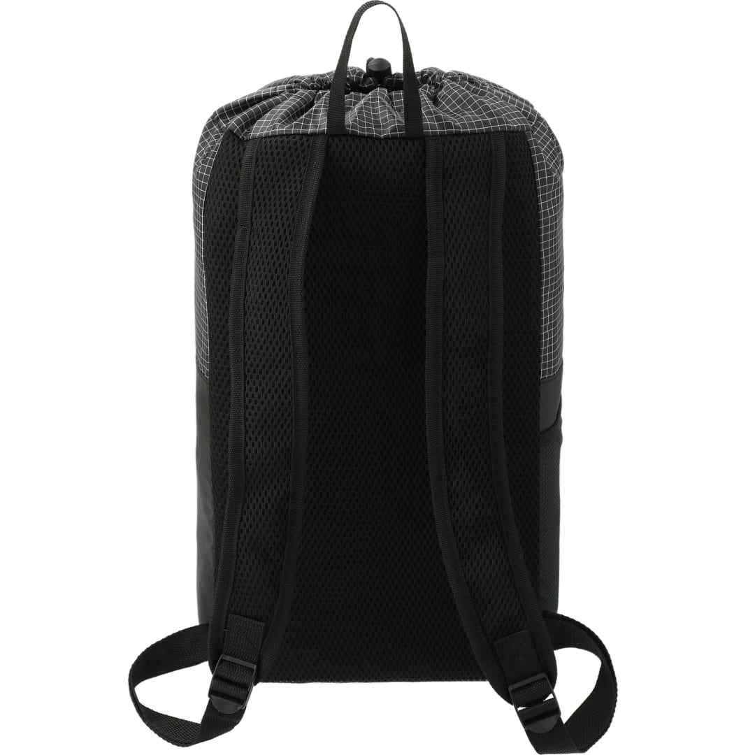 Rear View of Black Grid 14L Drawstring Backpack