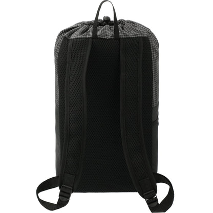 Rear View of Black Grid 14L Drawstring Backpack