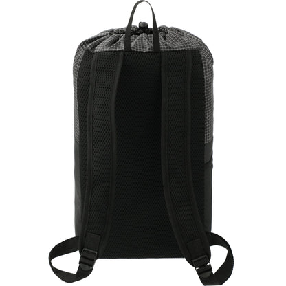 Rear View of Black Grid 14L Drawstring Backpack