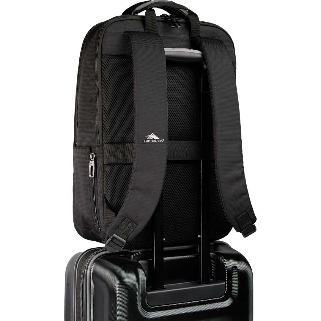 Rear View of Black High Sierra Recycled Armagh Backpack plain