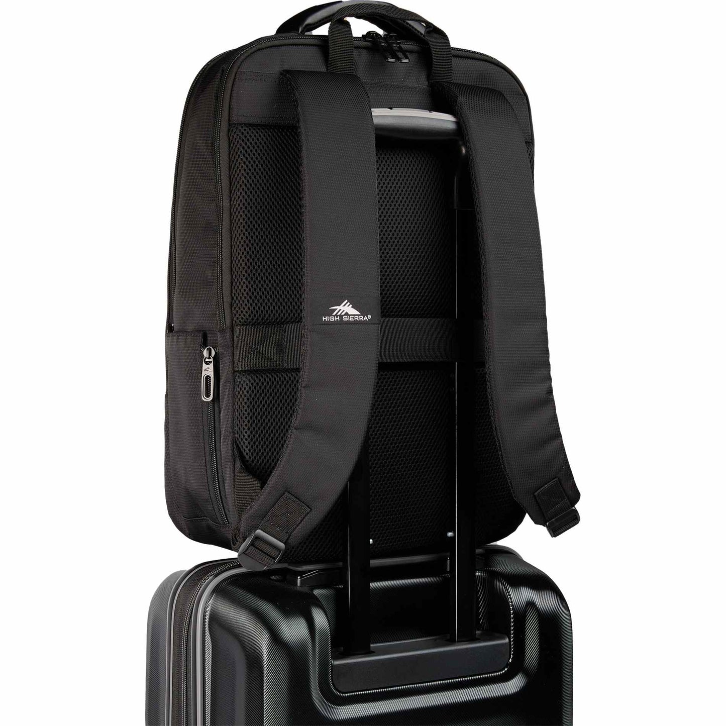 Rear View of Black High Sierra Recycled Armagh Backpack plain