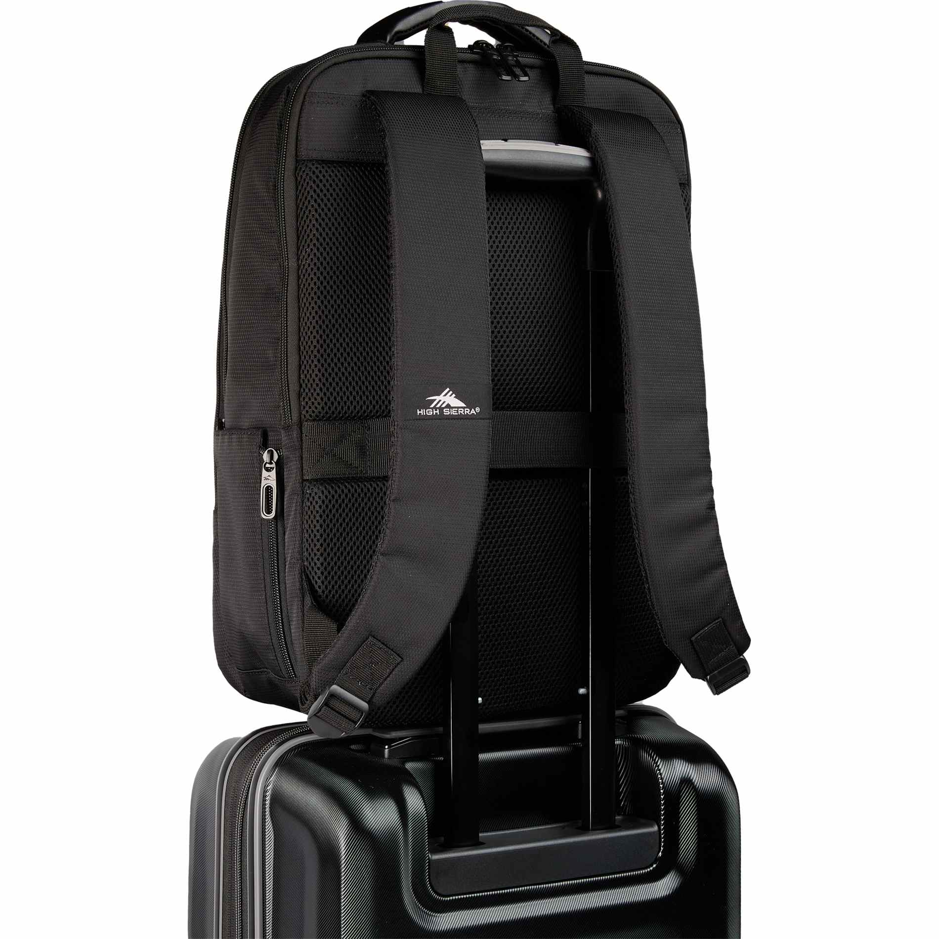 Rear View of Black High Sierra Recycled Armagh Backpack plain