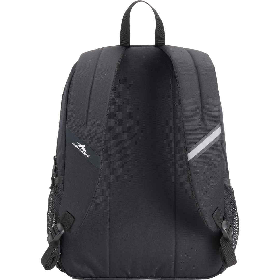 Rear View of Black High Sierra Recycled Inhabit 15" Laptop Backpack plain