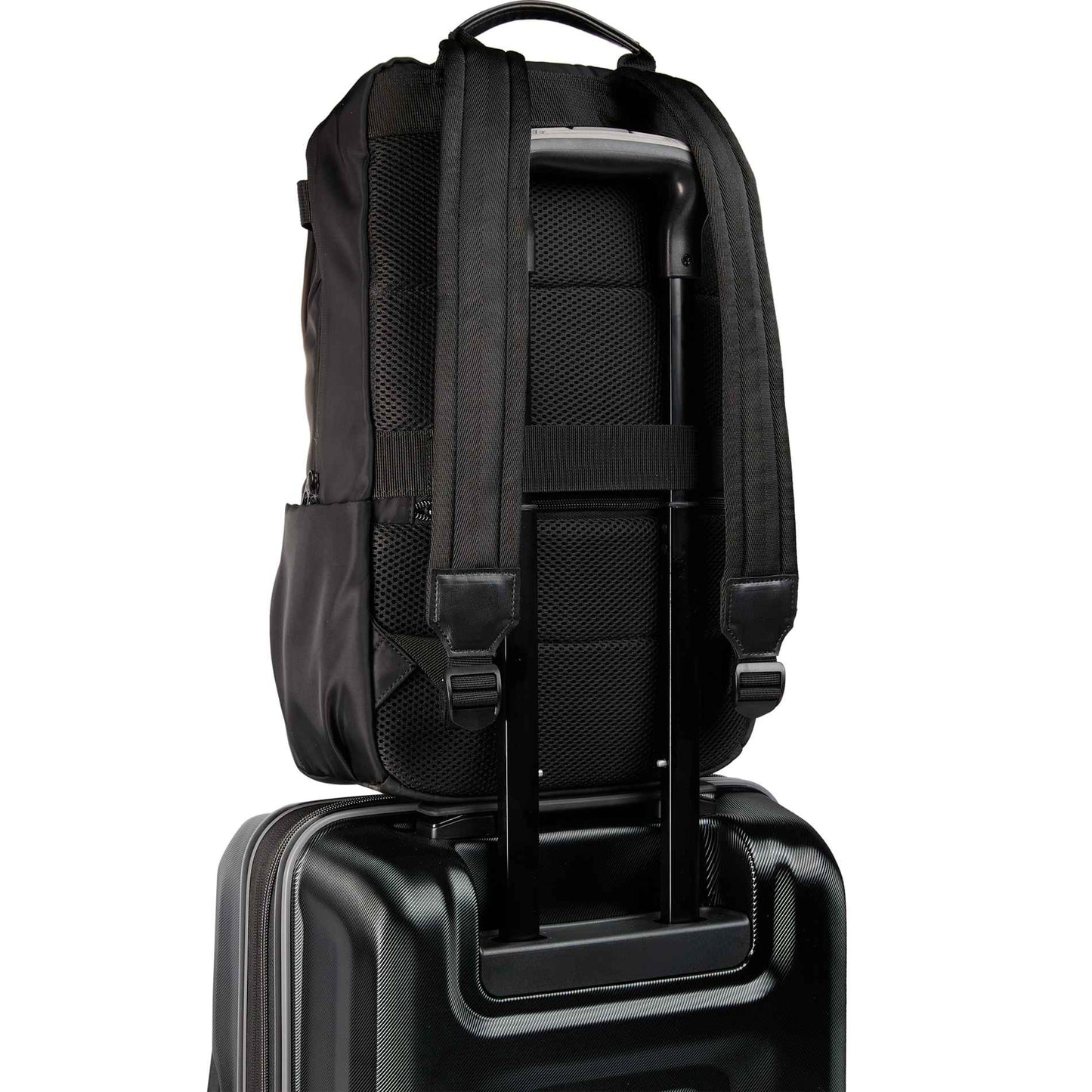 Rear View of Black High Sierra Recycled Trivaro Backpack plain