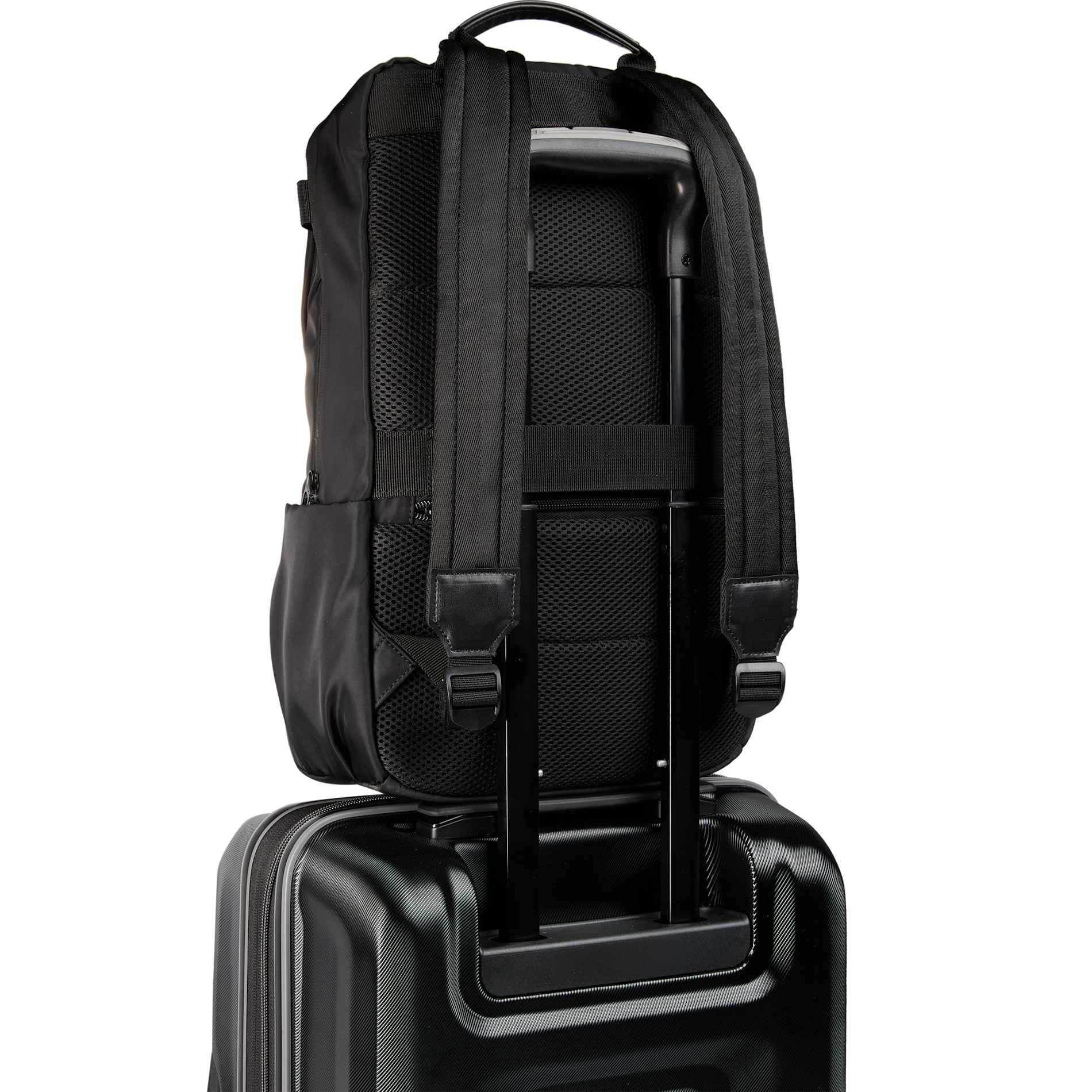 Rear View of Black High Sierra Recycled Trivaro Backpack plain