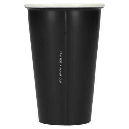 Rear View of Black I'm not a paper cup 10oz ceramic tumbler plain