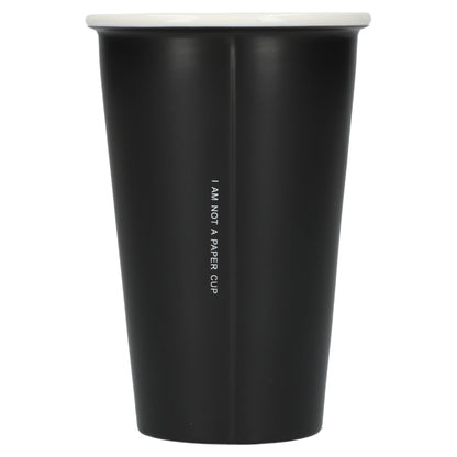 Rear View of Black I'm not a paper cup 10oz ceramic tumbler plain