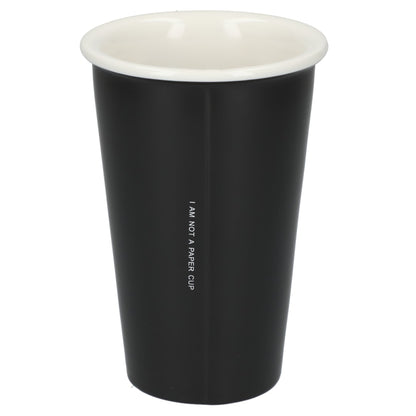 Rear View of Black I'm not a paper cup 10oz ceramic tumbler plain
