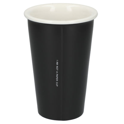 Rear View of Black I'm not a paper cup 10oz ceramic tumbler plain