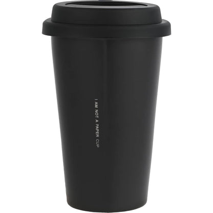 Rear View of Black I'm Not a Paper Cup 10oz Ceramic Tumbler w/ Lid plain
