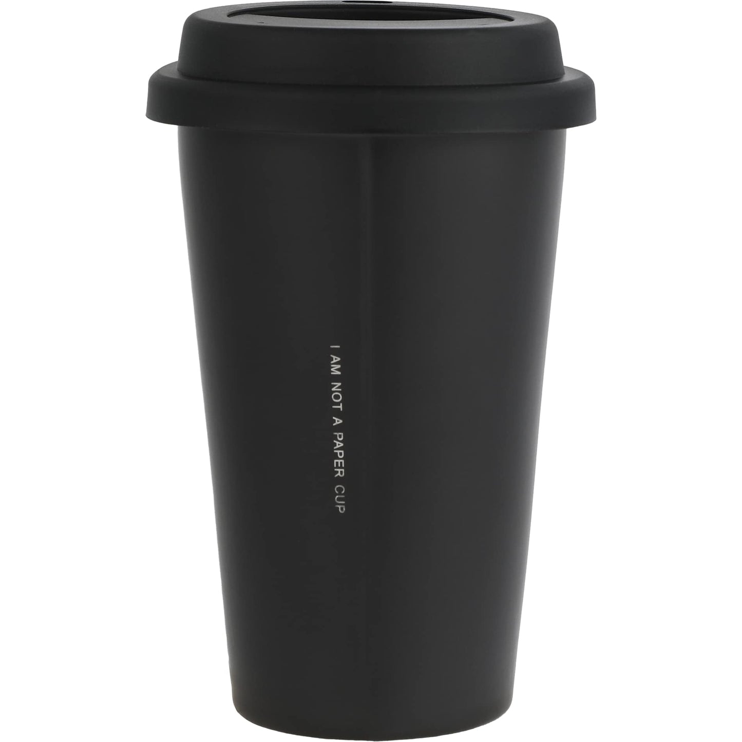 Rear View of Black I'm Not a Paper Cup 10oz Ceramic Tumbler w/ Lid plain