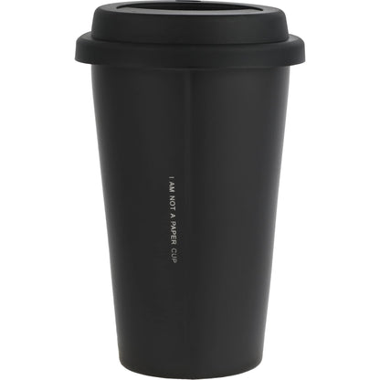 Rear View of Black I'm Not a Paper Cup 10oz Ceramic Tumbler w/ Lid plain