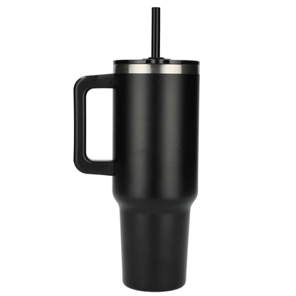 Rear View of Black Pinnacle Recycled Travel Tumbler with Straw 40oz plain