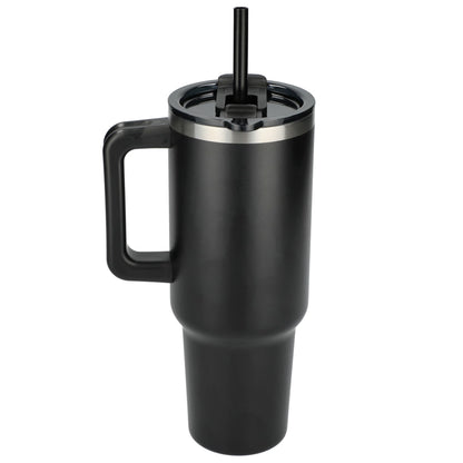 Rear View of Black Pinnacle Recycled Travel Tumbler with Straw 40oz plain