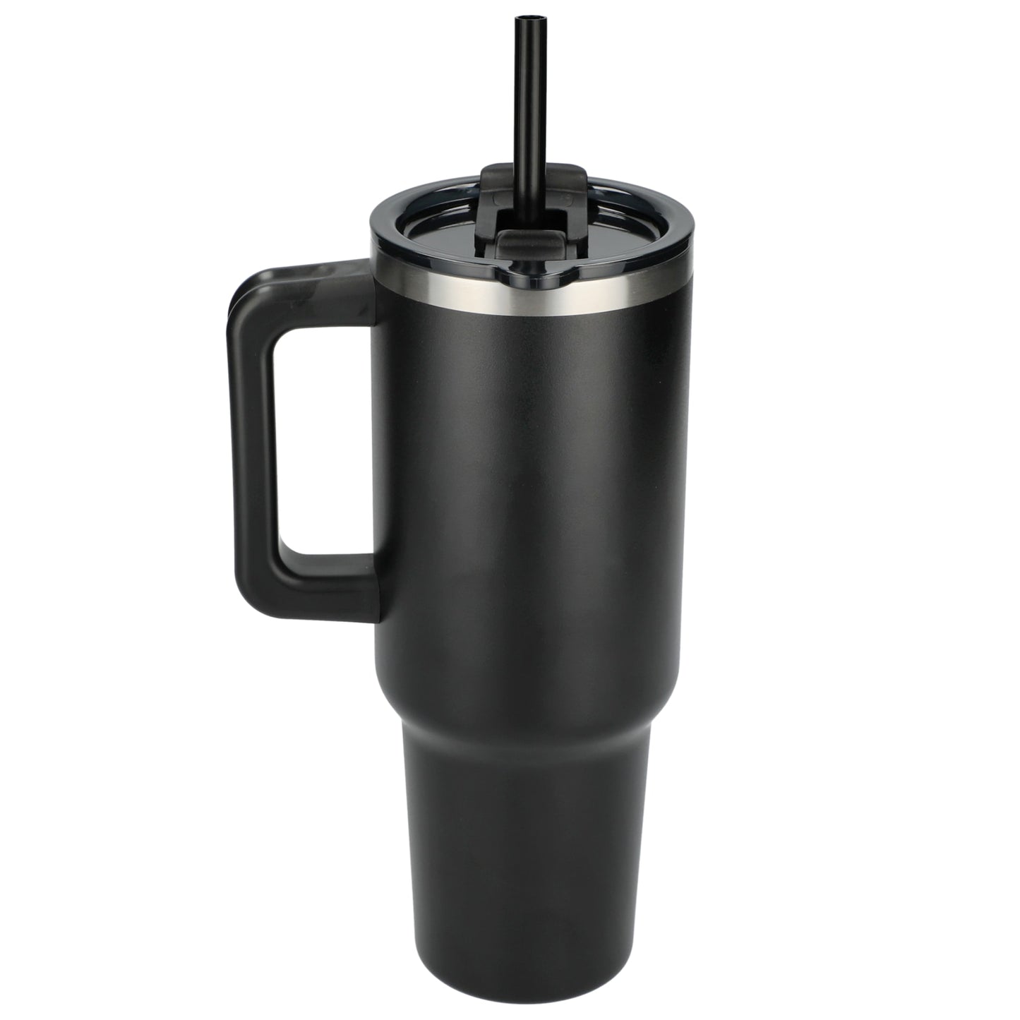 Rear View of Black Pinnacle Recycled Travel Tumbler with Straw 40oz plain
