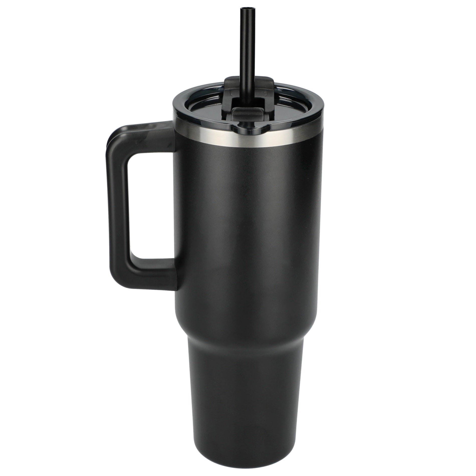 Rear View of Black Pinnacle Recycled Travel Tumbler with Straw 40oz plain
