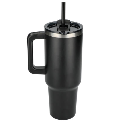 Rear View of Black Pinnacle Recycled Travel Tumbler with Straw 40oz plain