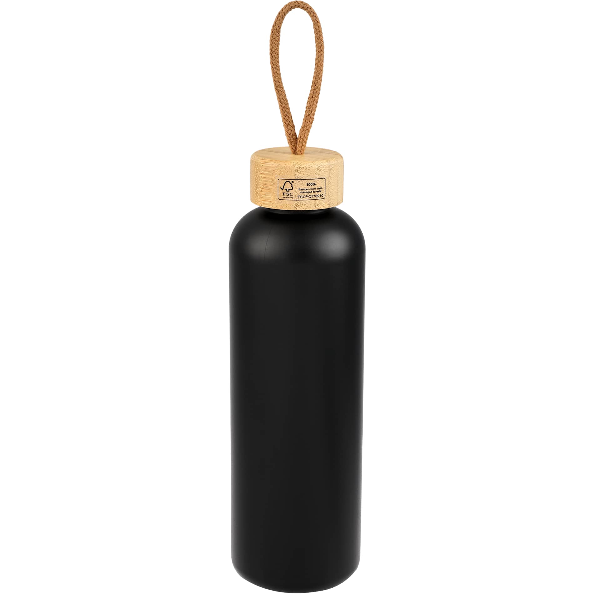 Rear View of Black Tania Recycled Bottle w/ FSC® Bamboo Lid 26oz