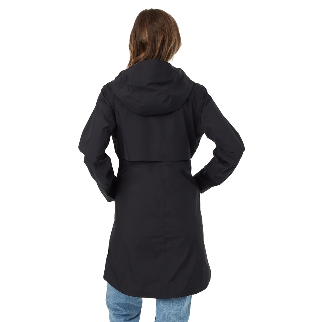 Rear View of Black tentree Nimbus Long Rain Jacket - Women's plain