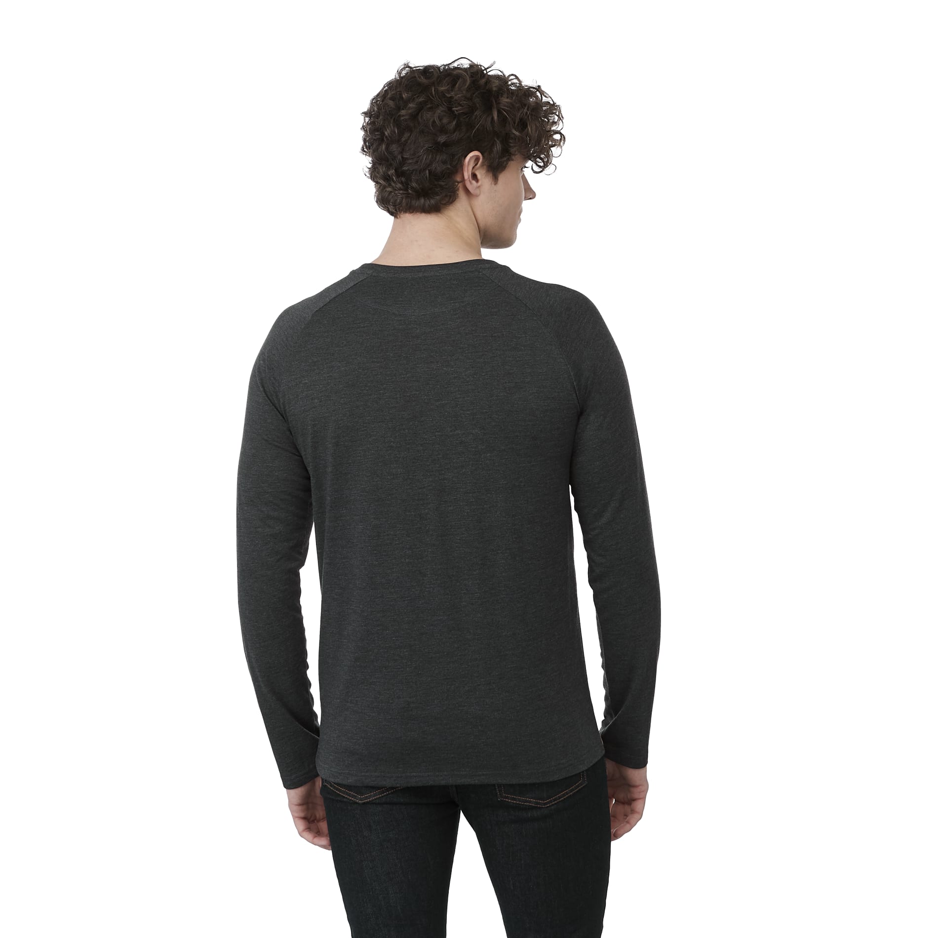 Rear View of Black tentree TreeBlend Classic Henley Longsleeve - Men's plain
