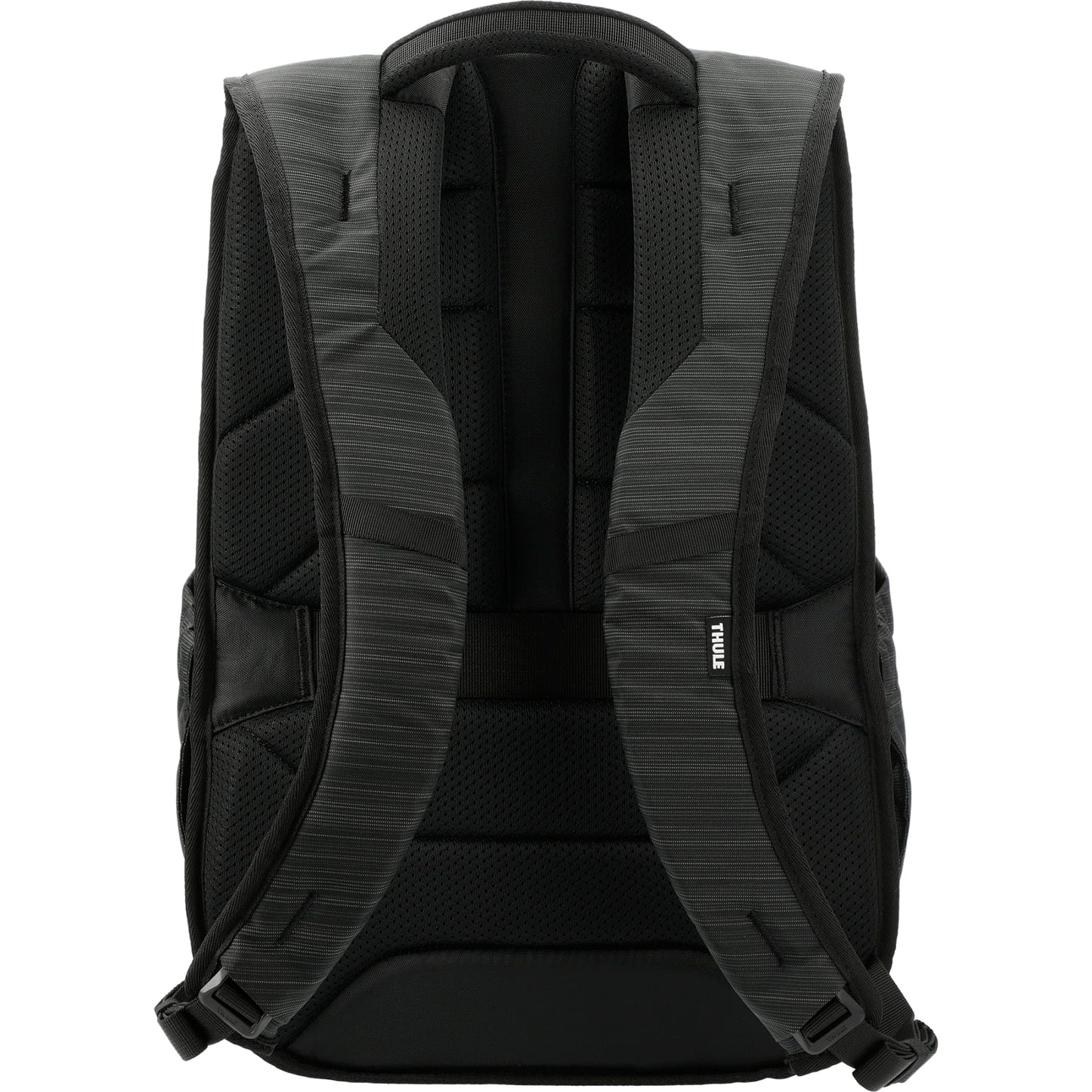 Rear View of Black Thule Construct 16" Computer Backpack 24L