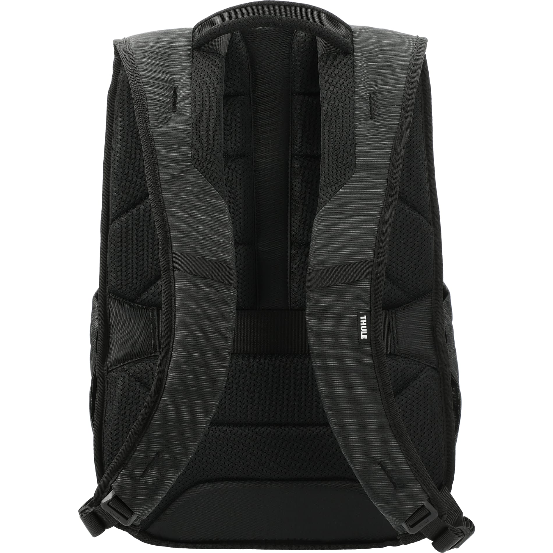 Rear View of Black Thule Construct 16" Computer Backpack 24L